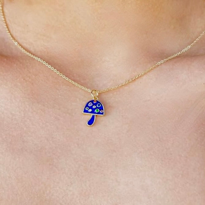 enamel gemstone mushroom necklace