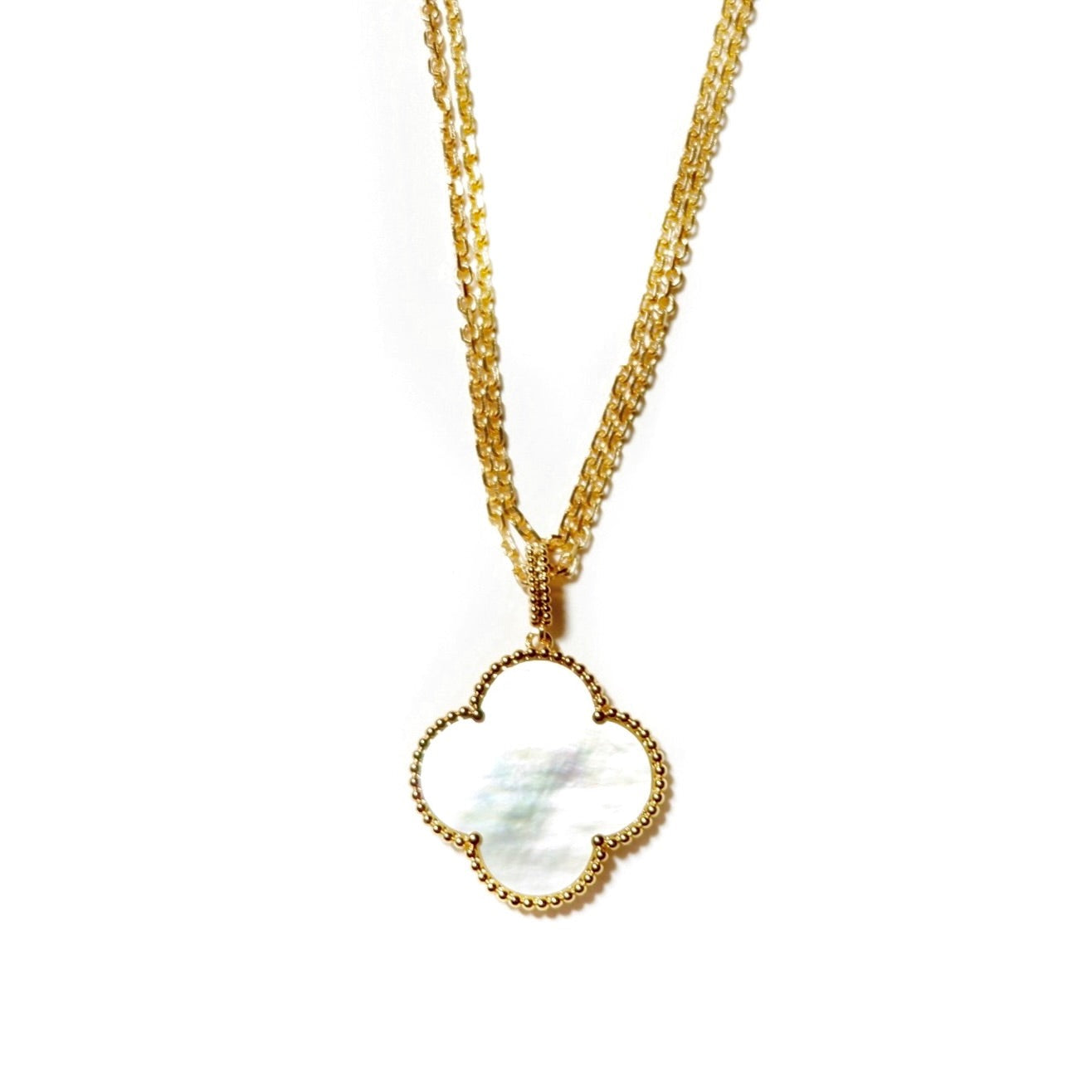 large mother of pearl clover necklace