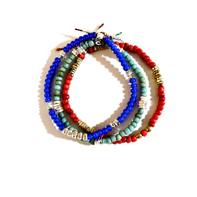 small vintage red beads mens bracelet