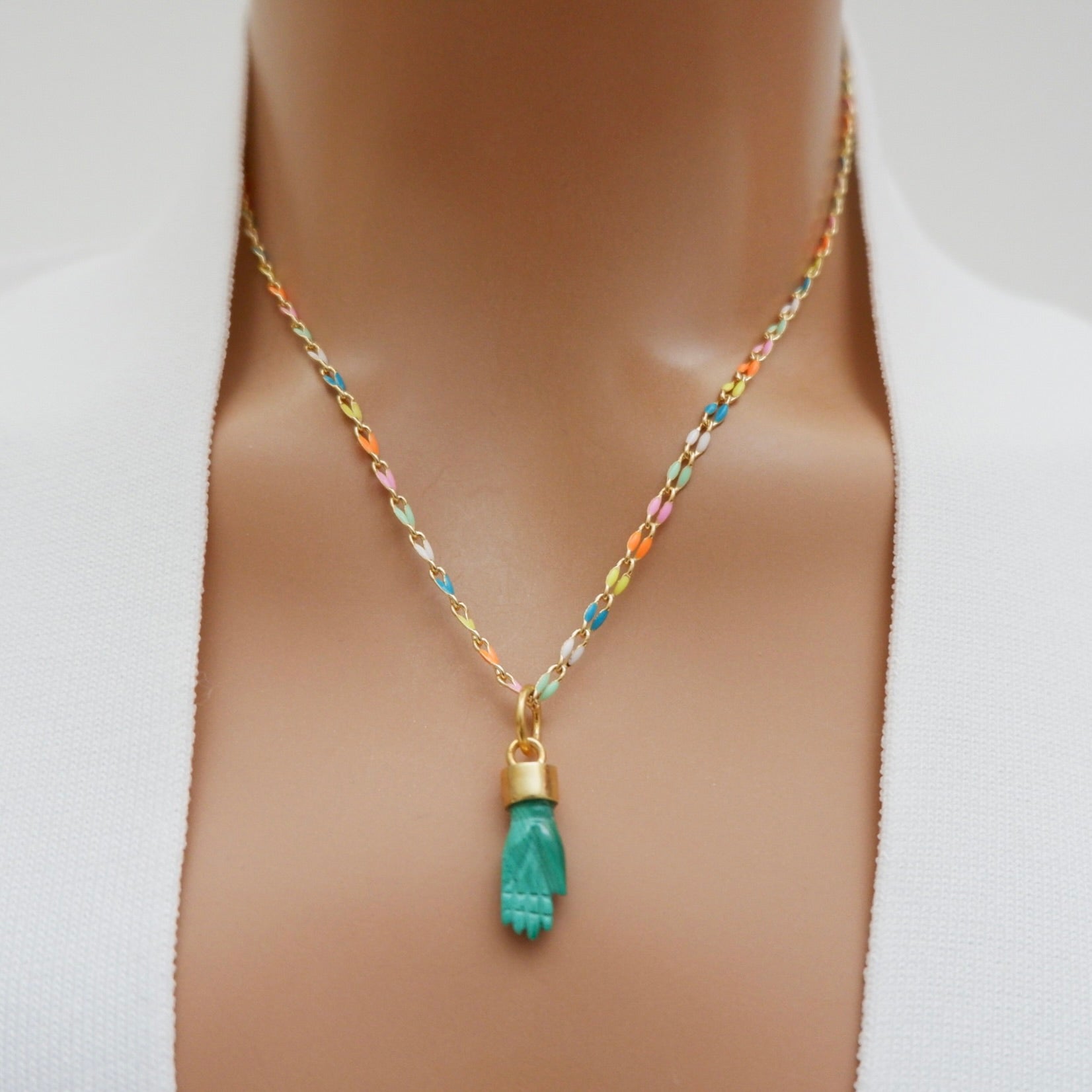 happy malachite hand necklace