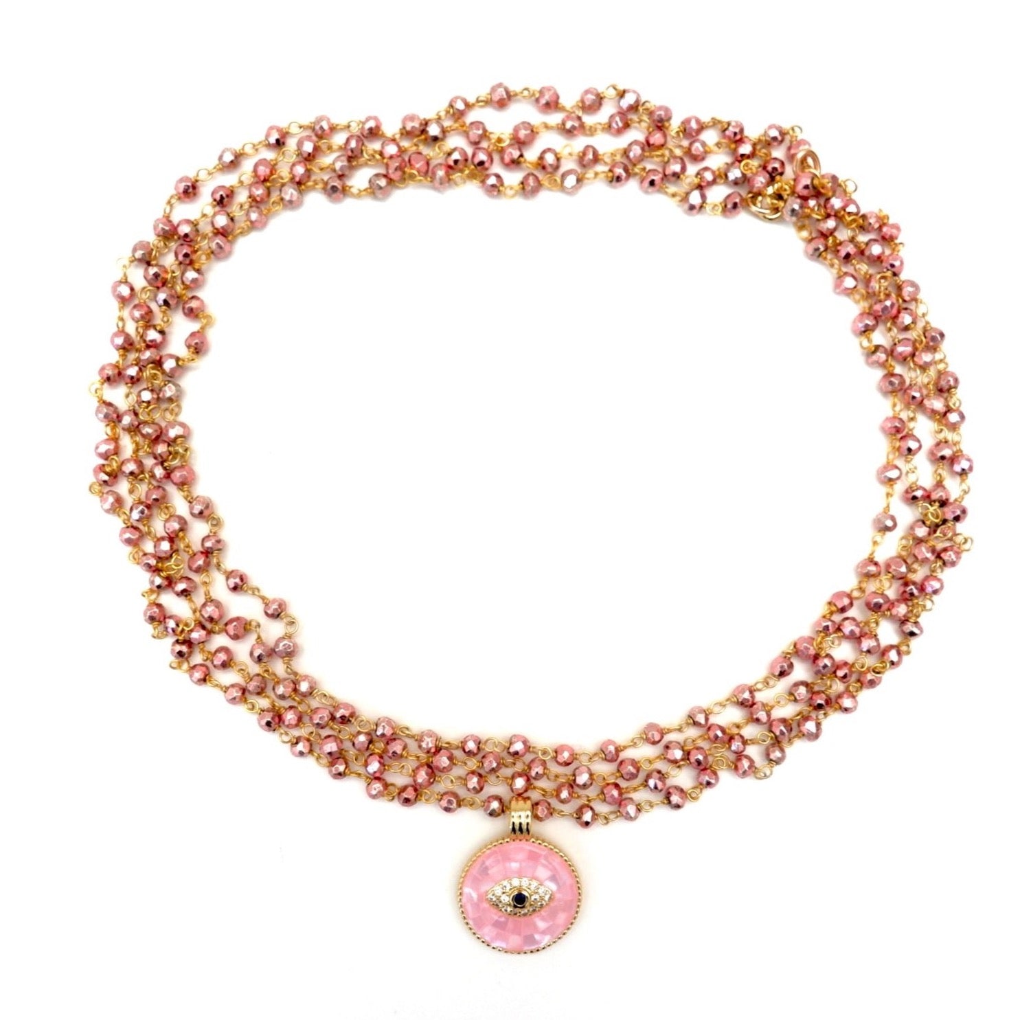 pink shimmer pyrite necklace