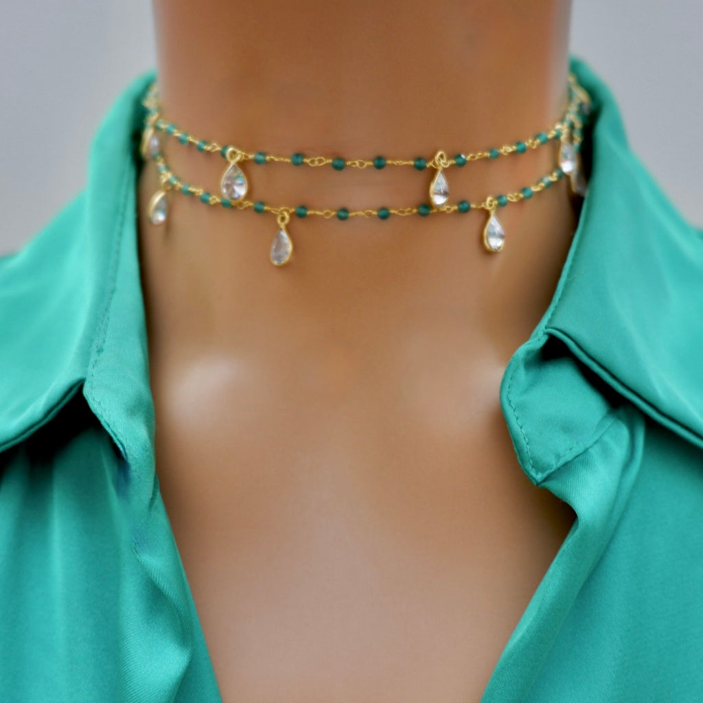 dangling drops jade chain necklace