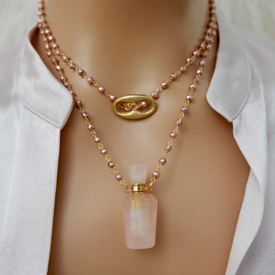 rose quartz perfume bottle necklace