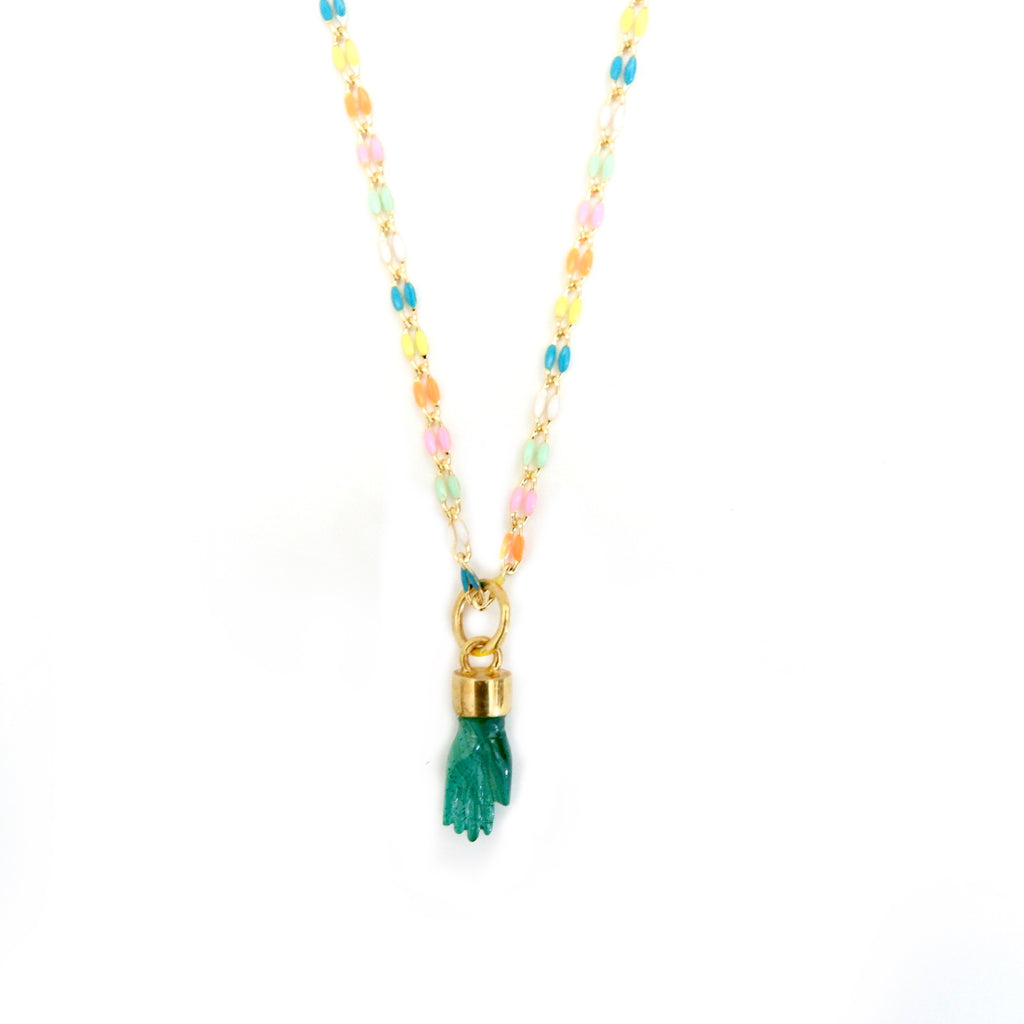 happy malachite hand necklace