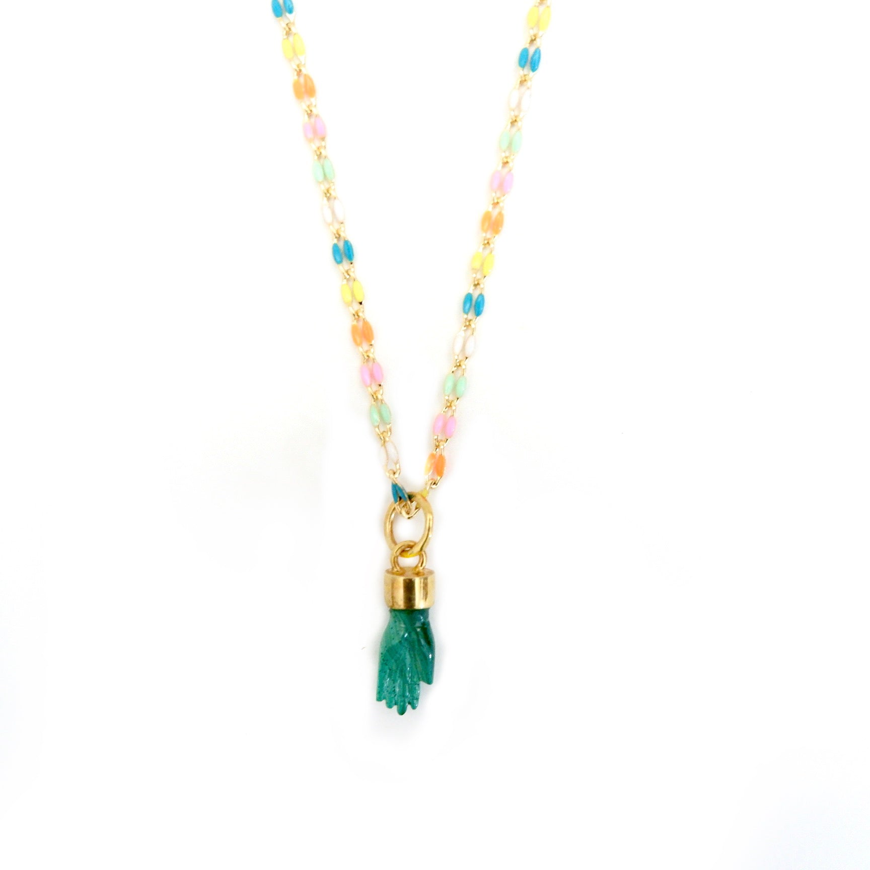 happy malachite hand necklace