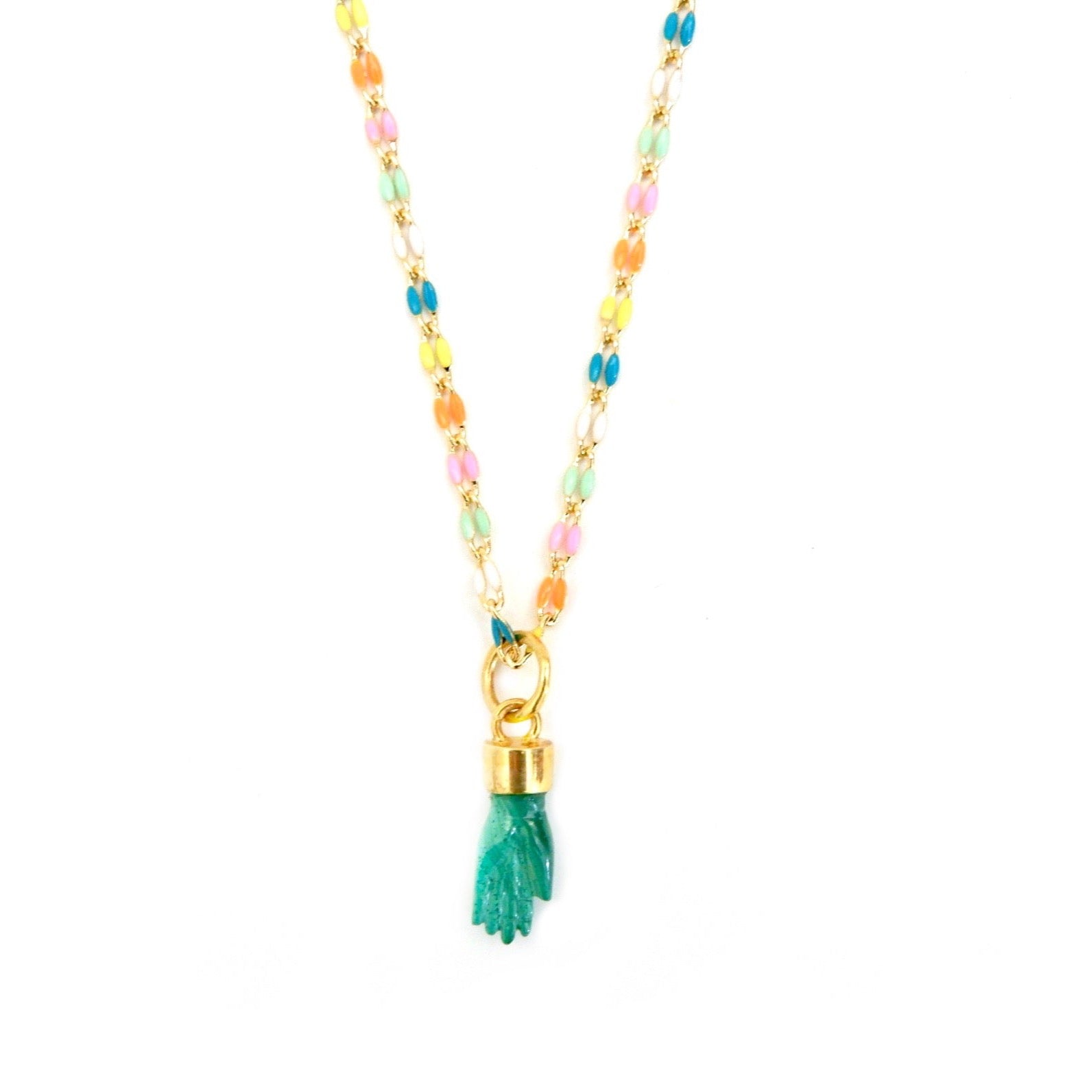 happy malachite hand necklace