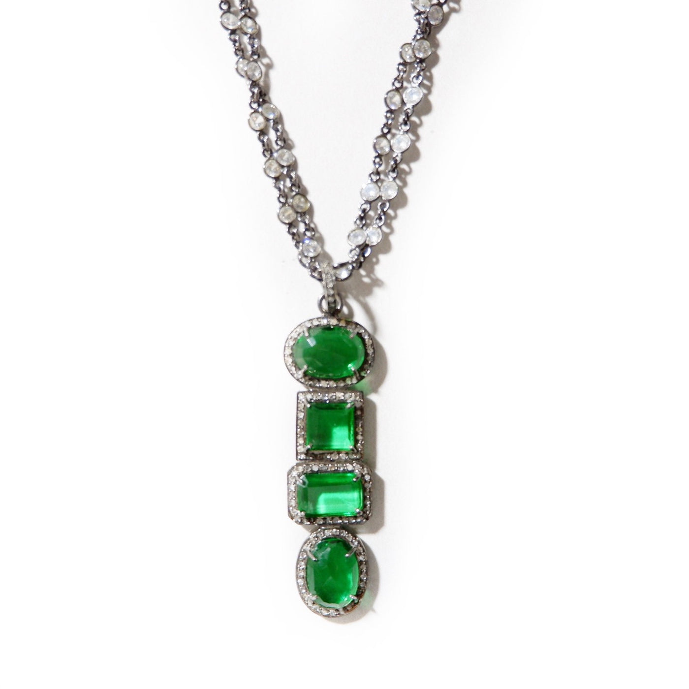 emerald green and diamonds drip necklace