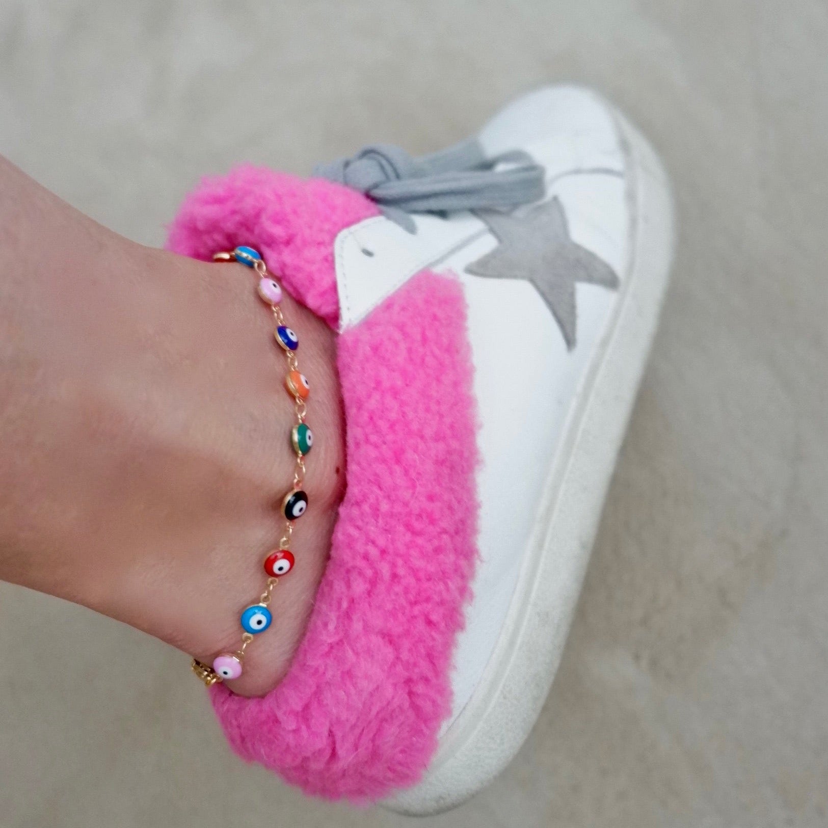 colorful evil eye anklet