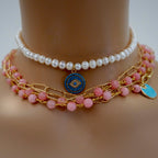 blush gemstones and chain necklace