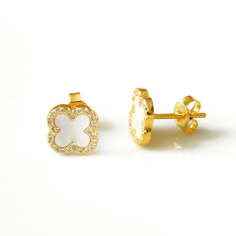 mini pavé clover earrings