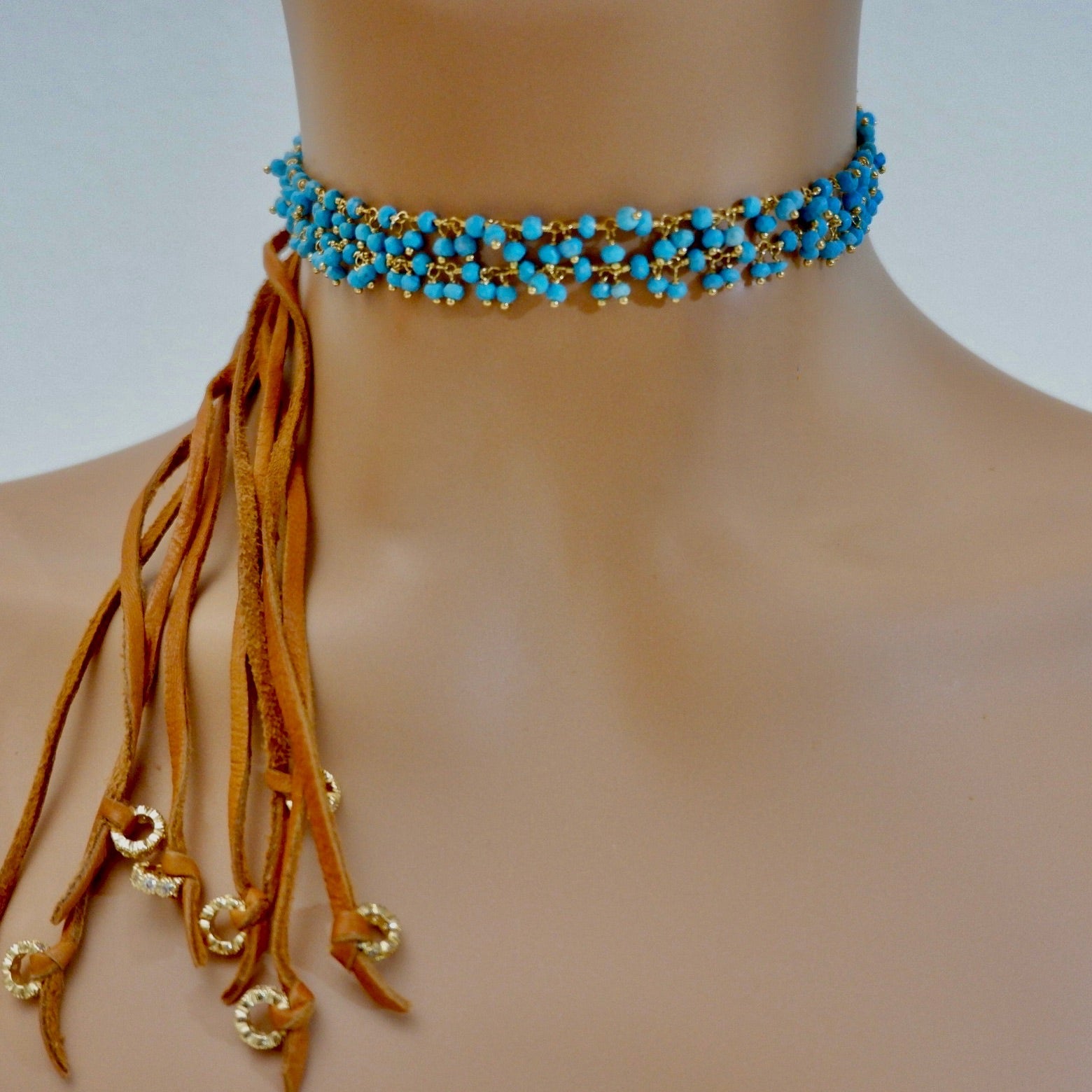 turquoise cluster choker necklace