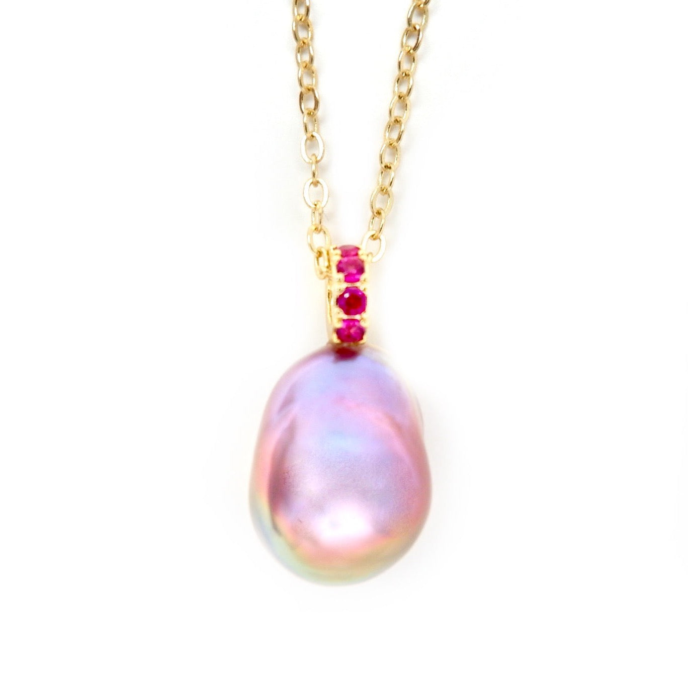 my ruby pink pearl necklace