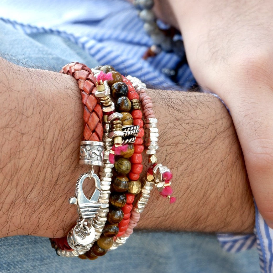 woven red leather love mens bracelet