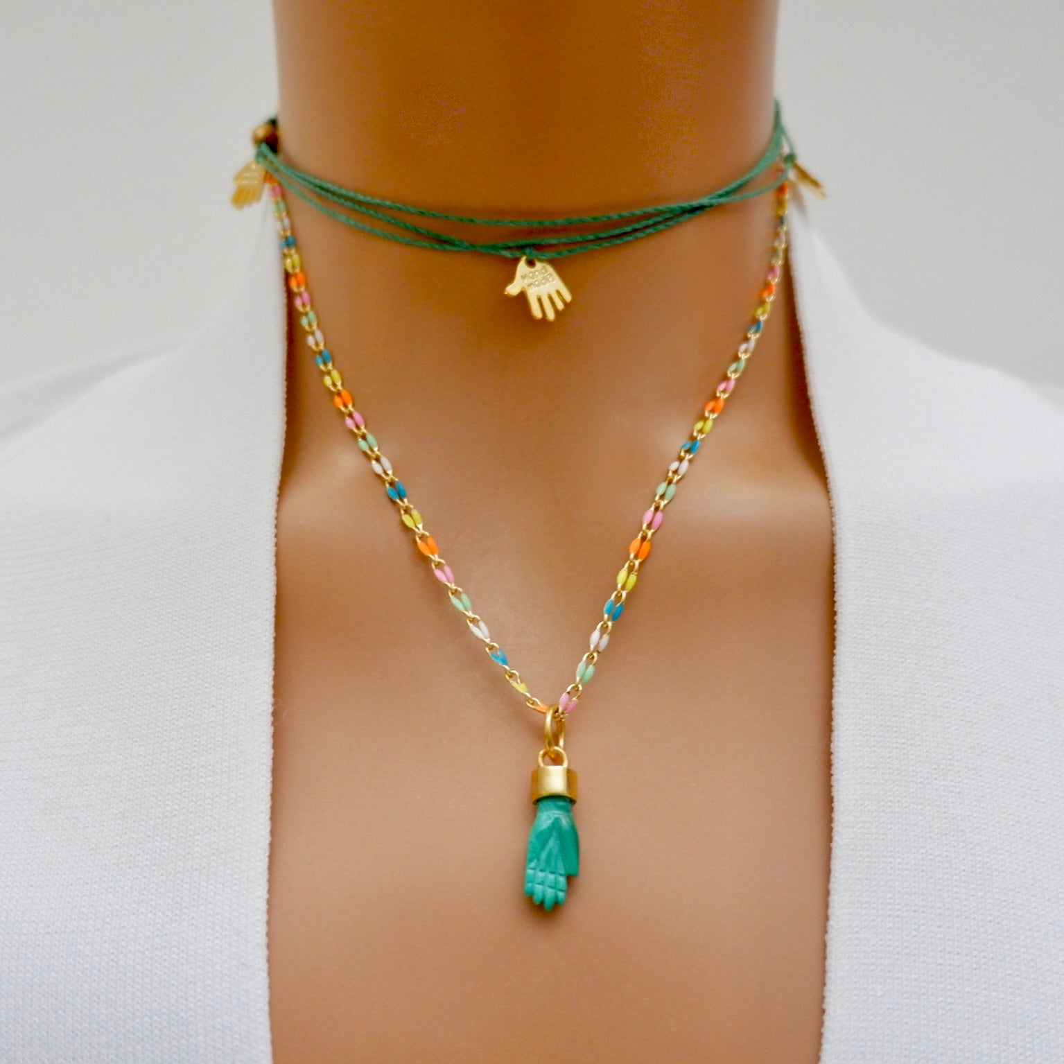 happy malachite hand necklace