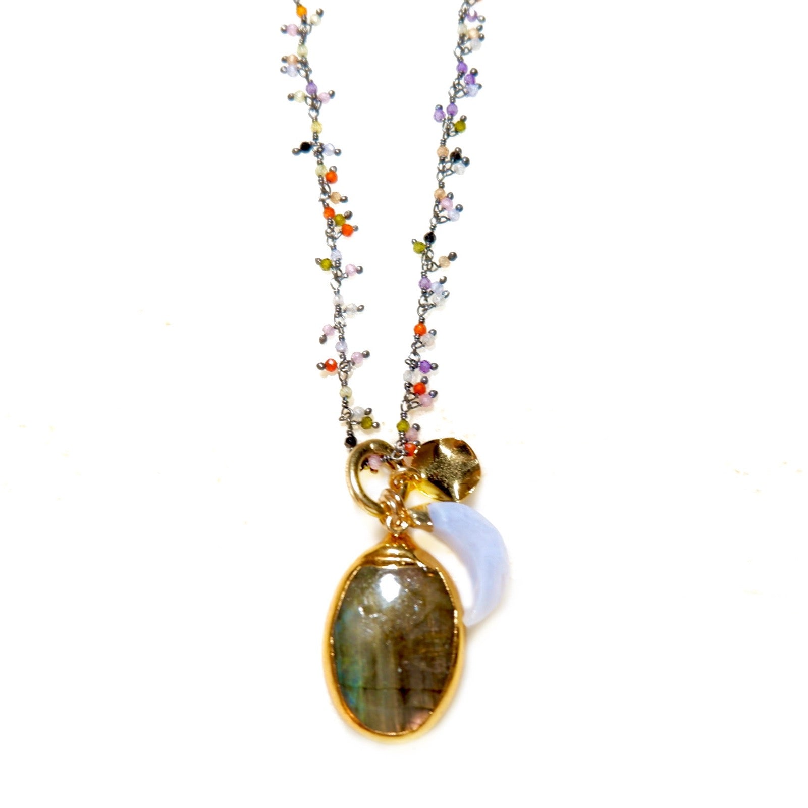 multi color cluster chain necklace