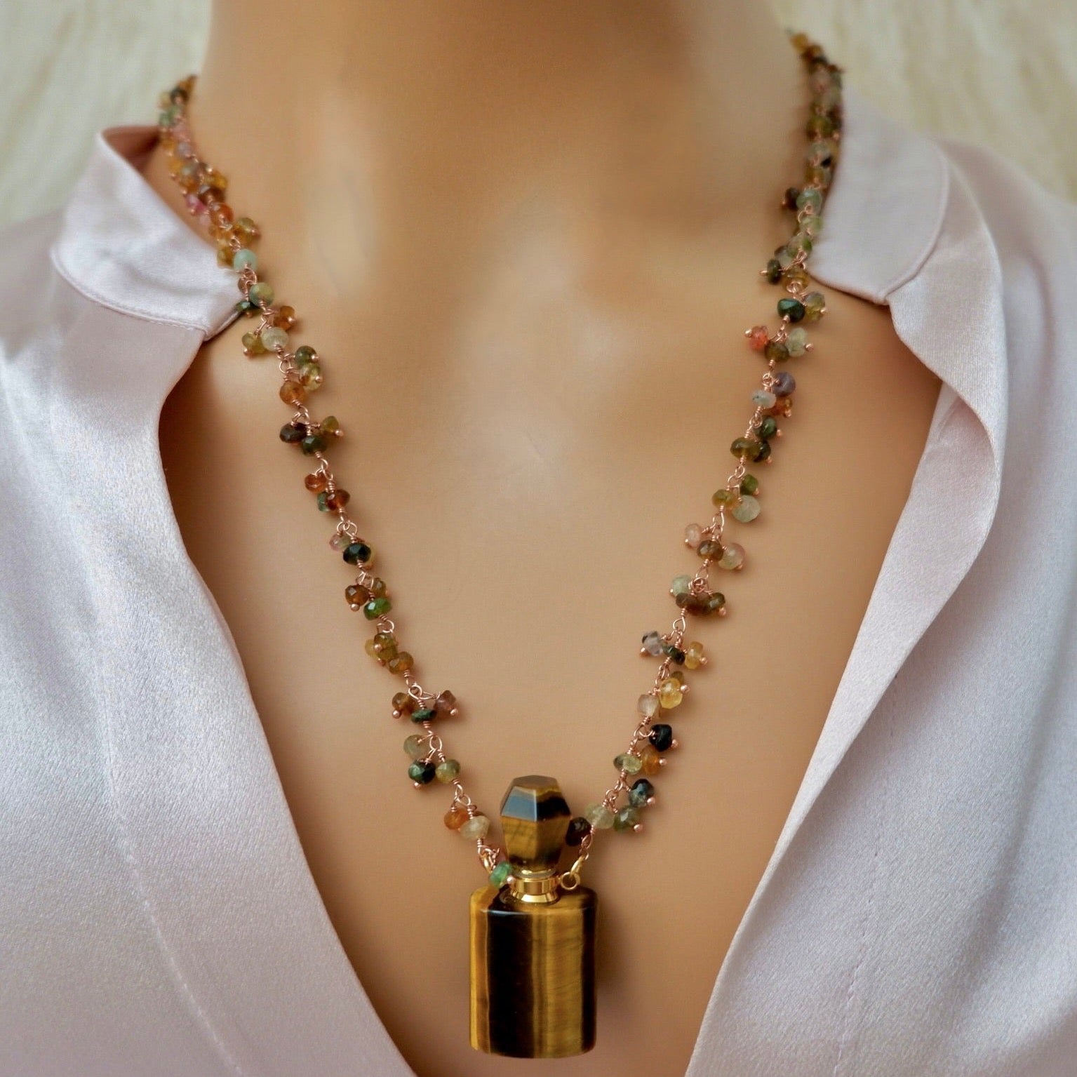 tigers eye perfume bottle necklace