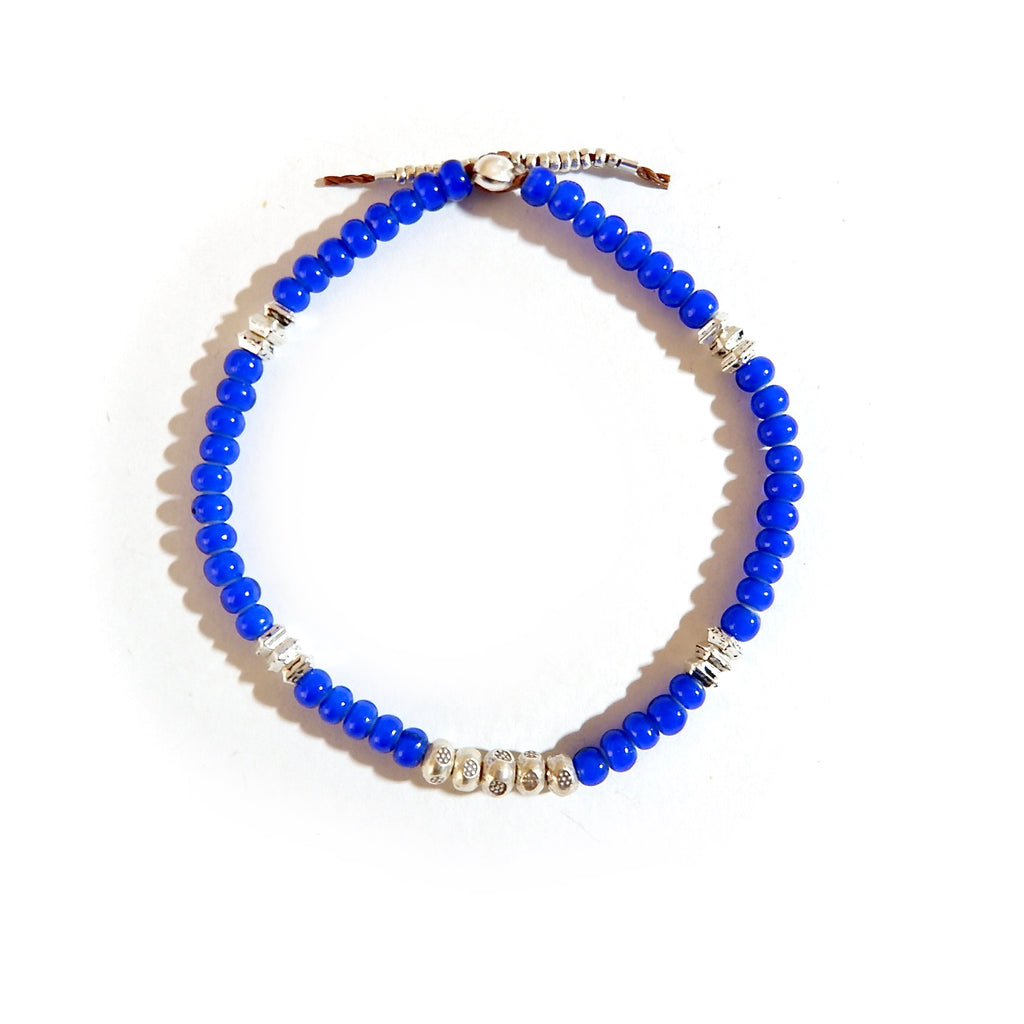 small vintage royal blue beads mens bracelet