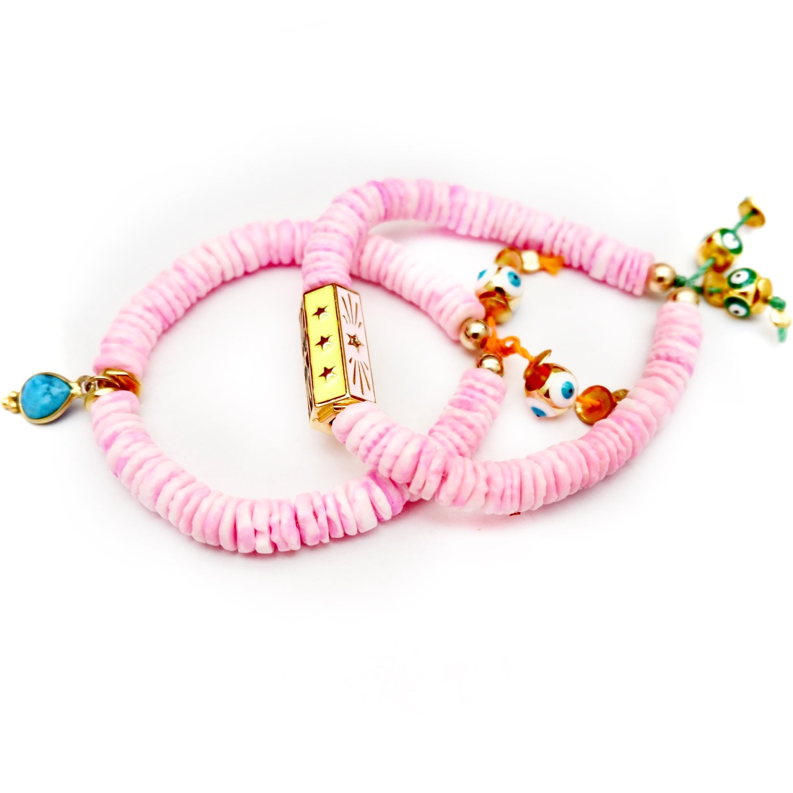 my set of twin pink shells bracelets