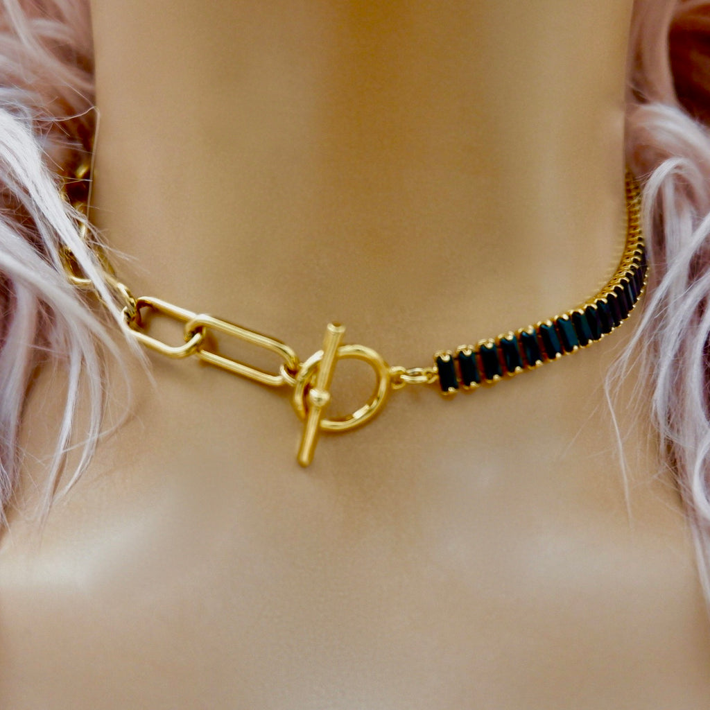 crystal and chain toggle choker