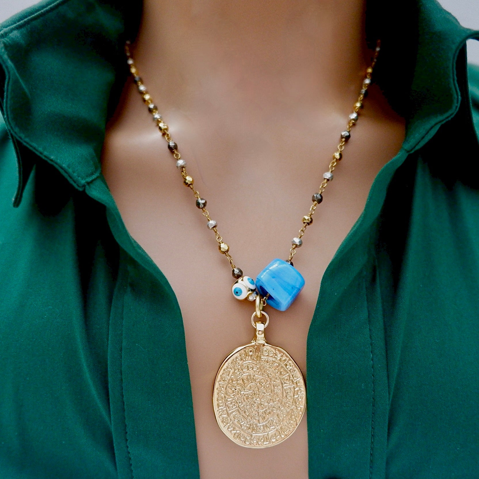 my pyrite medallion necklace