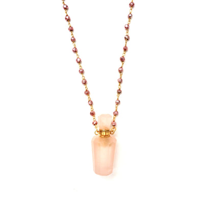 rose quartz perfume bottle necklace