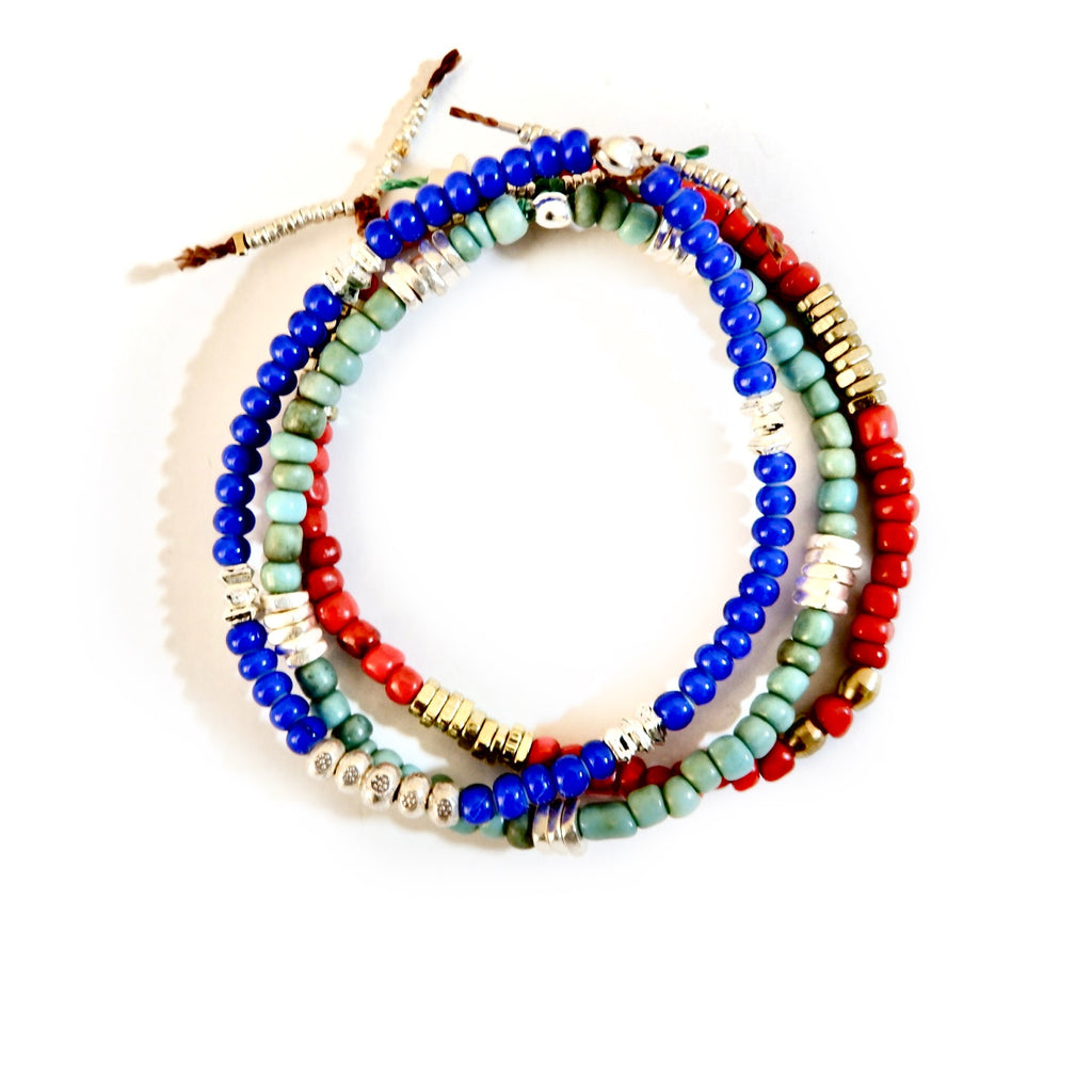 small vintage royal blue beads mens bracelet