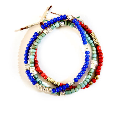 small vintage royal blue beads mens bracelet