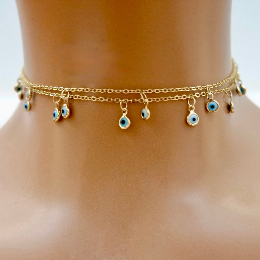 tiny dangling eye charm necklace