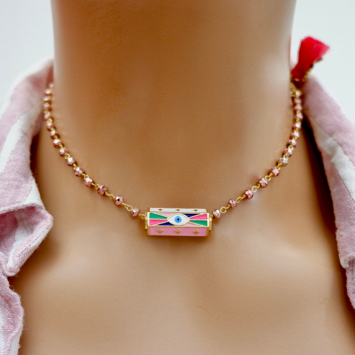 my pink agapi choker necklace