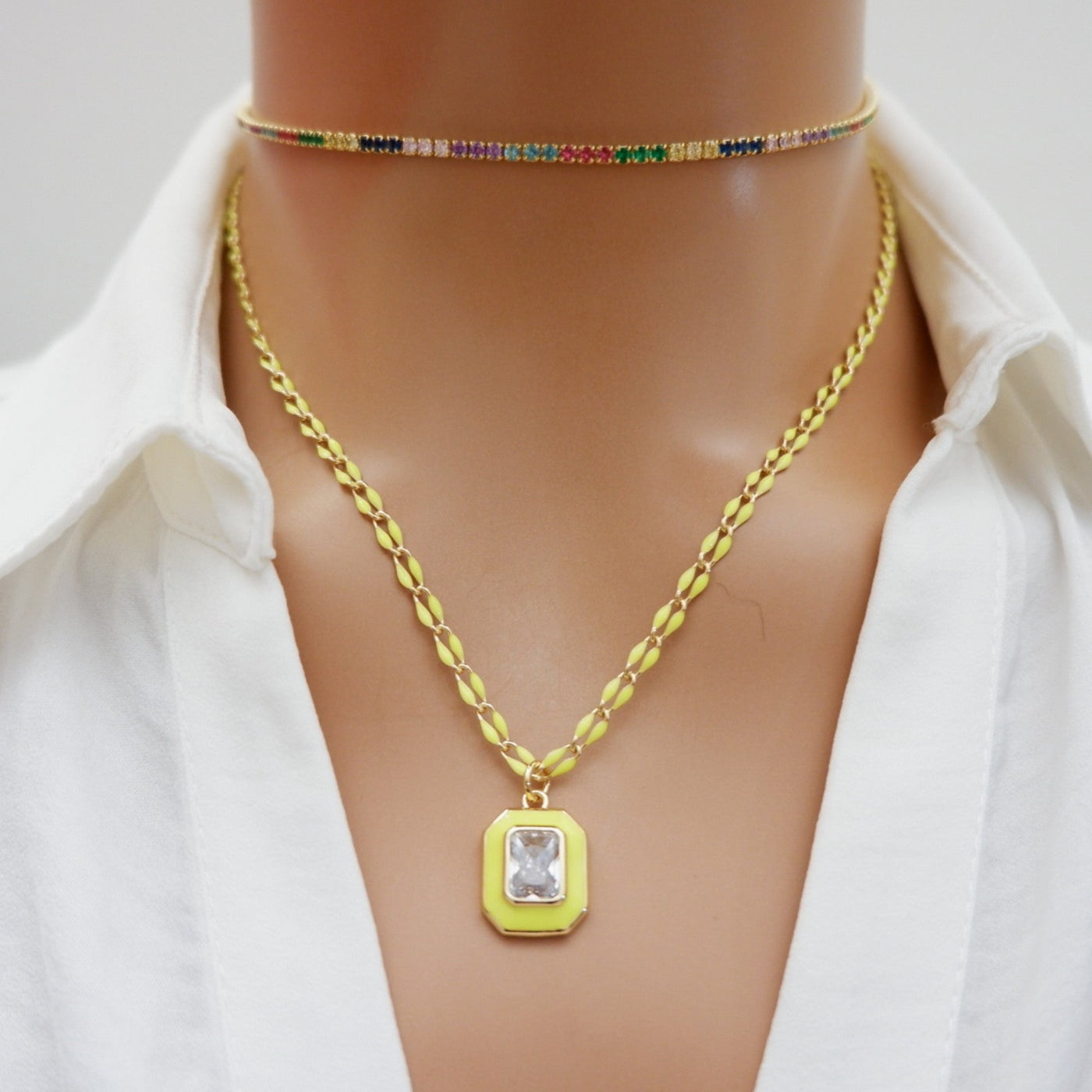 my yellow baguette necklace