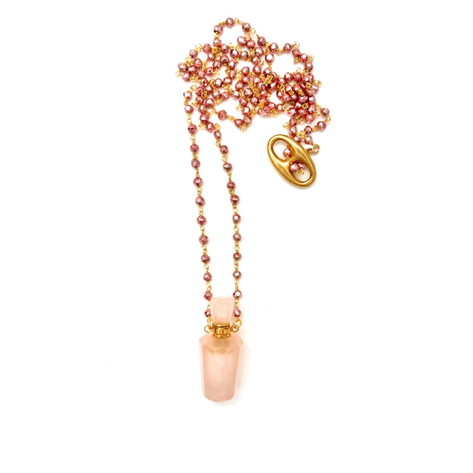 rose quartz perfume bottle necklace