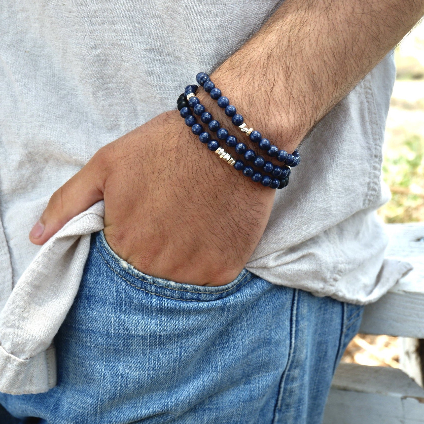 sapphire duo mens bracelet
