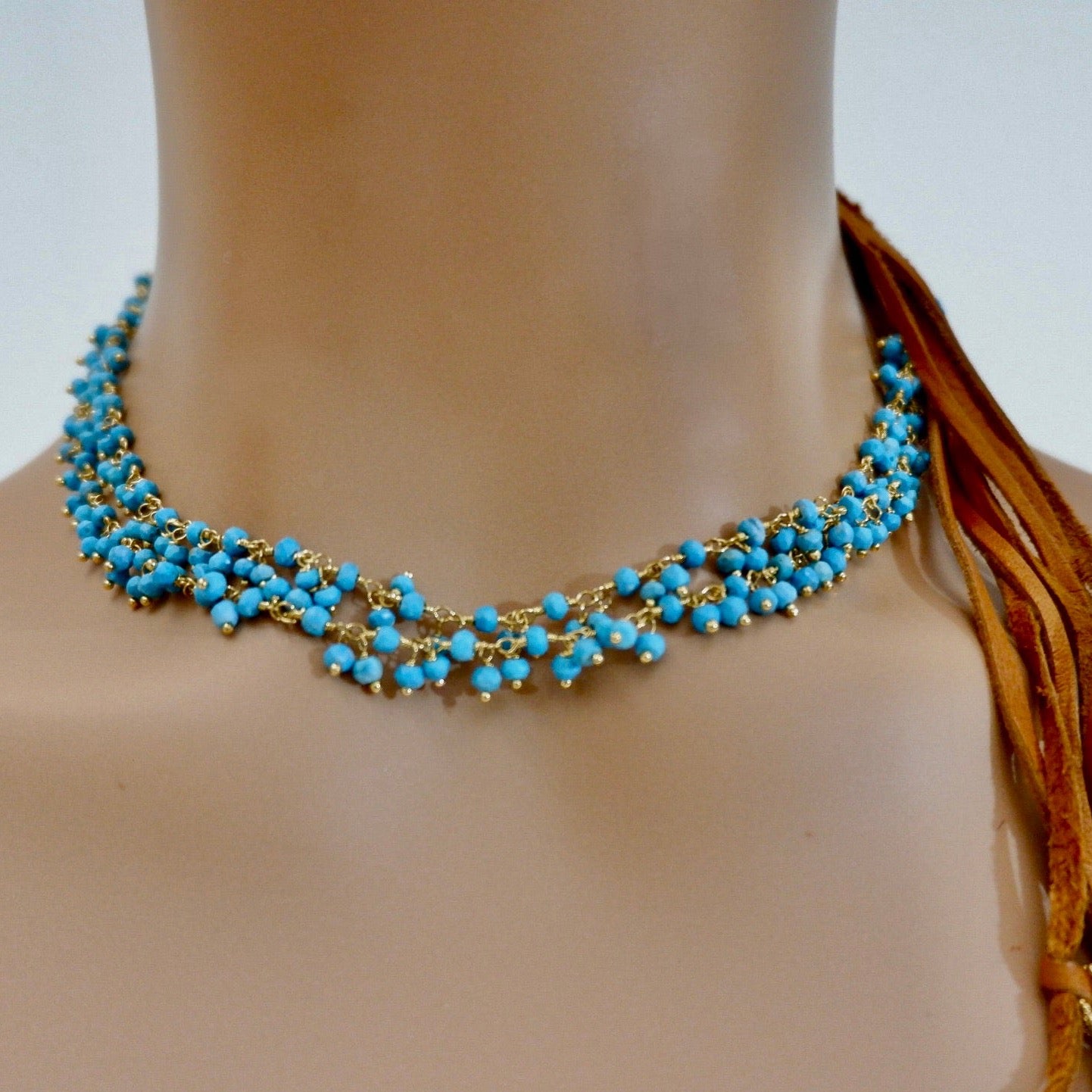 turquoise cluster choker necklace