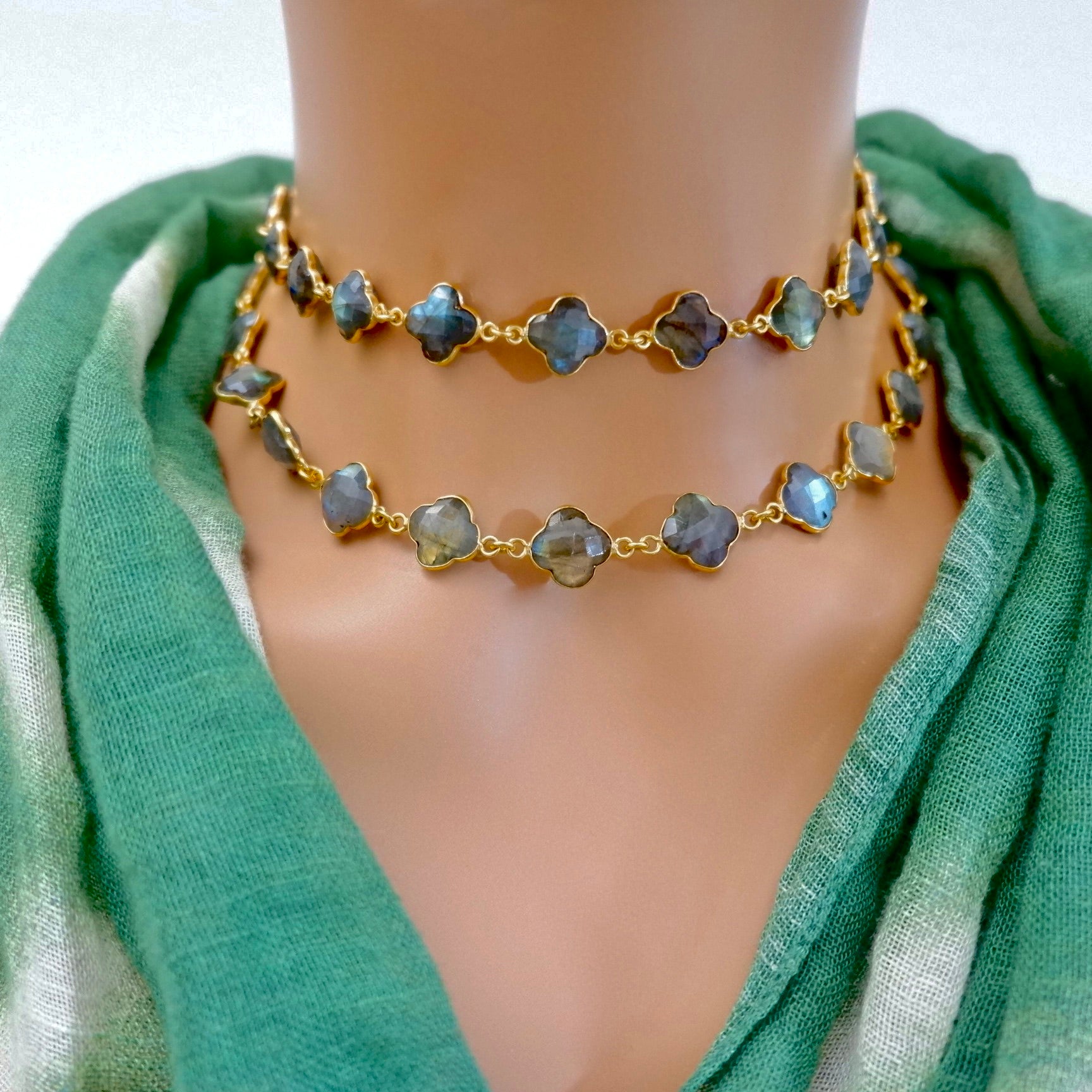 my labradorite clover necklace
