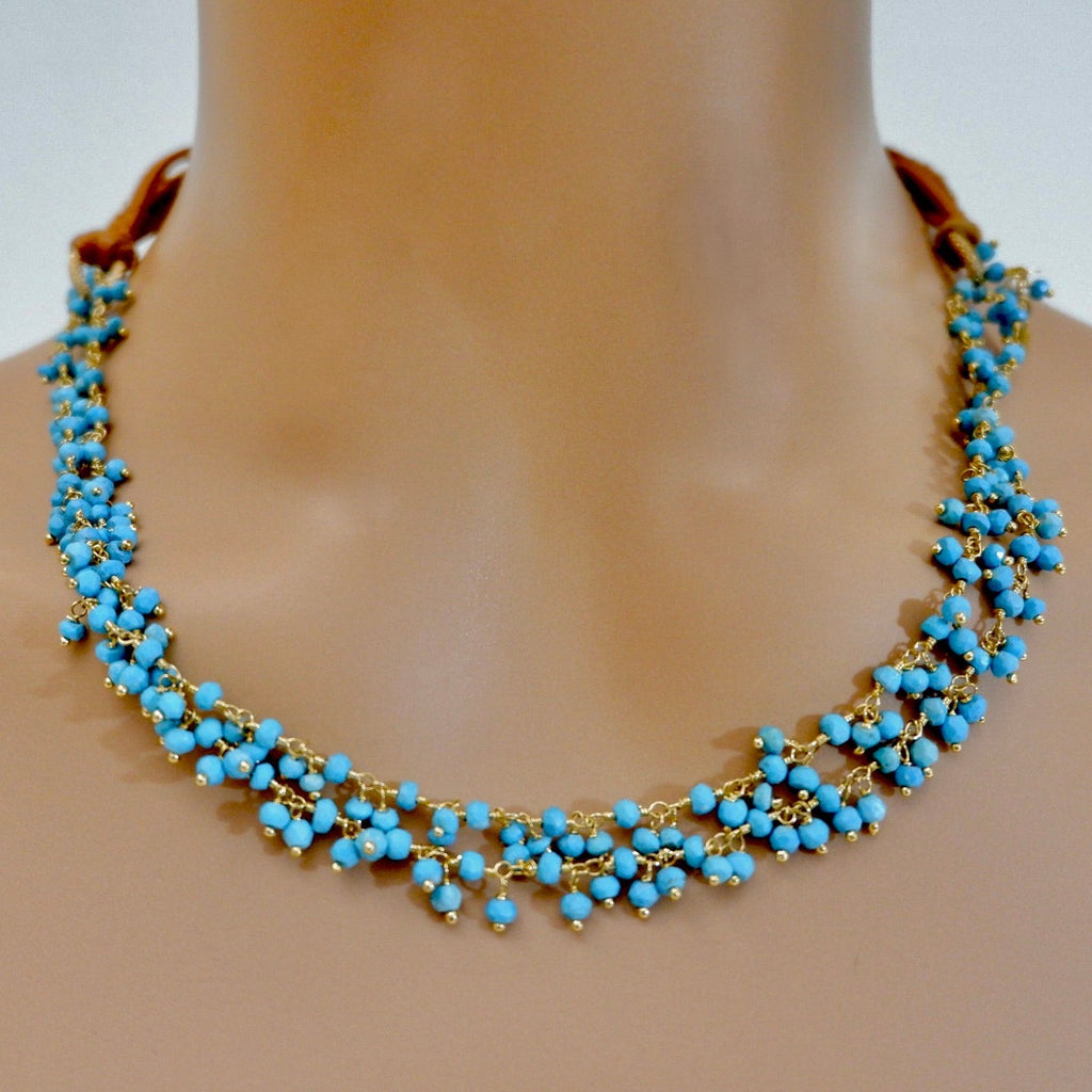 turquoise cluster choker necklace