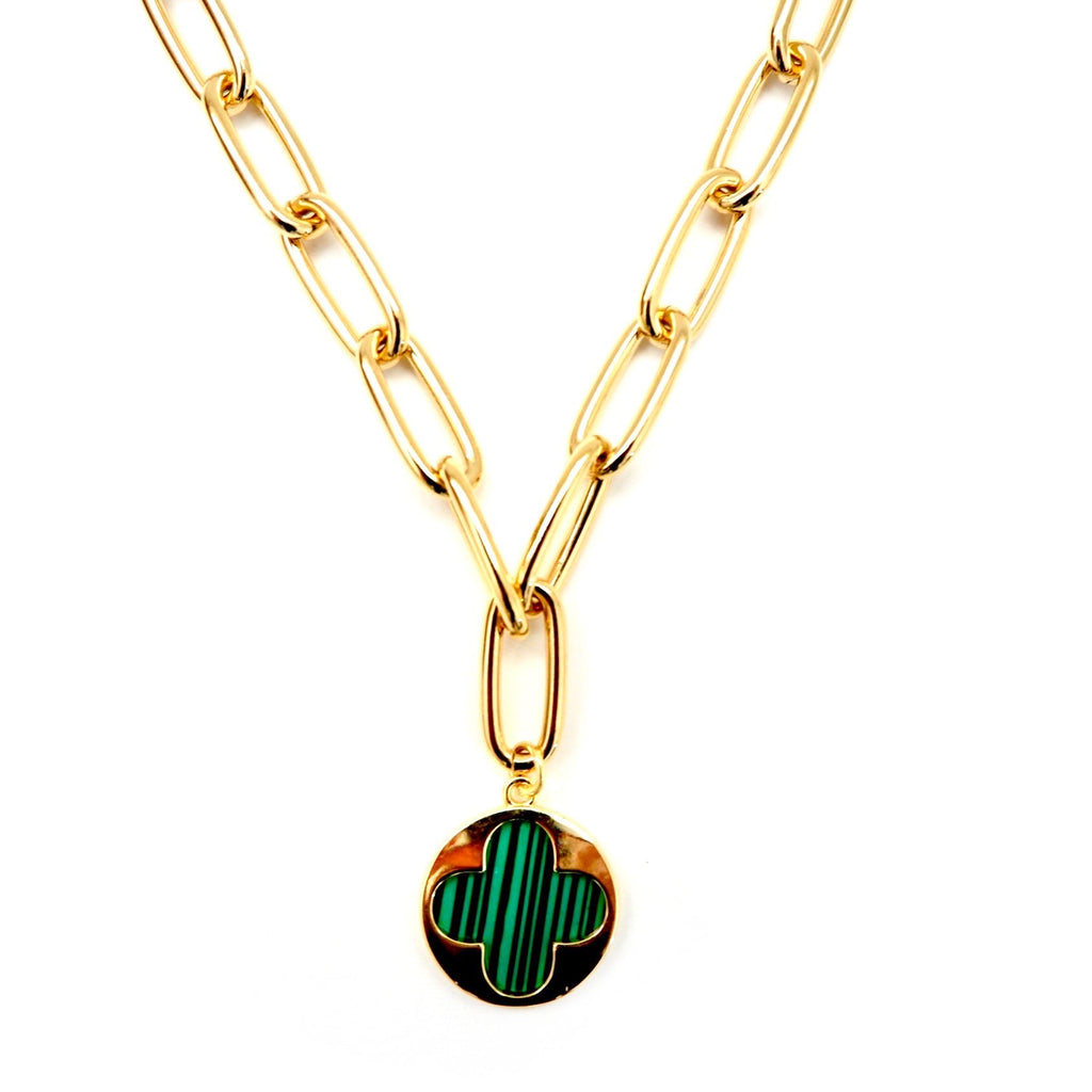 my stylish malachite clover necklace