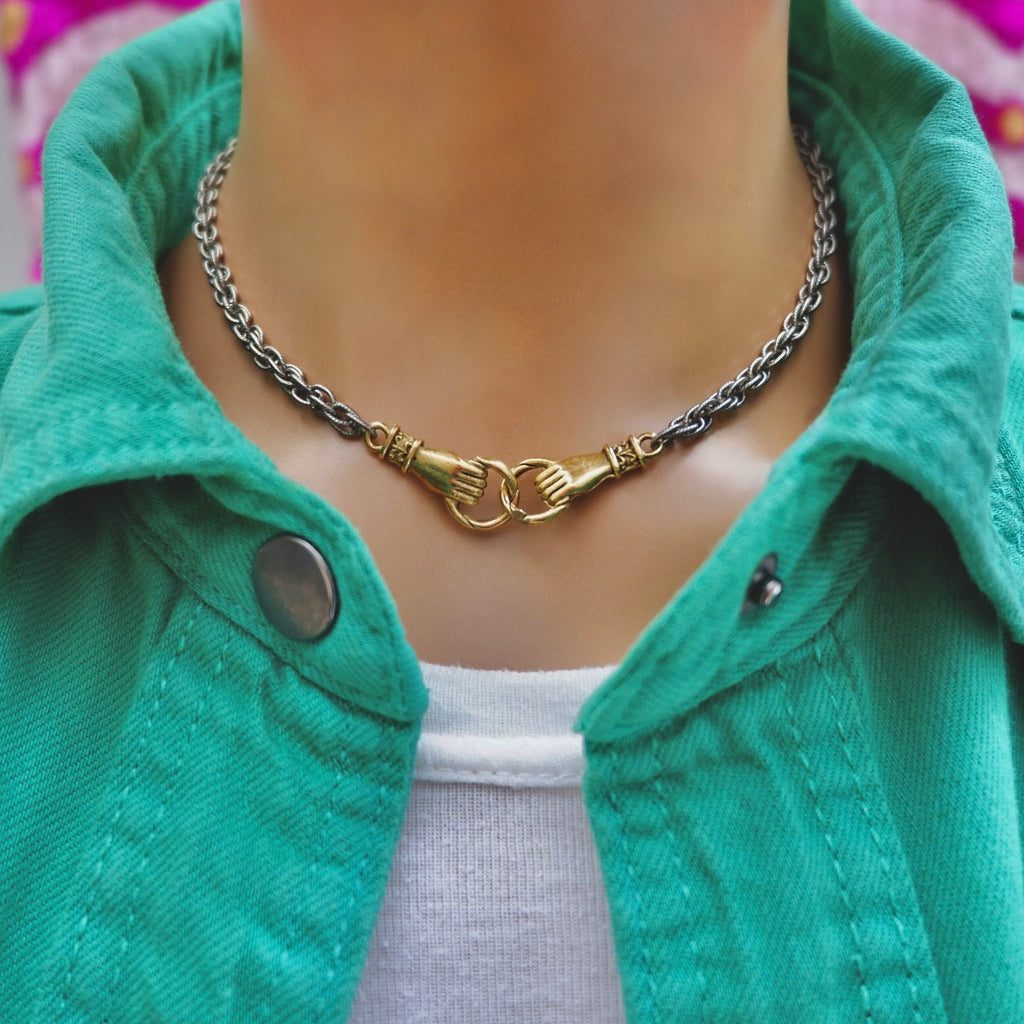 my hand in hand silver choker necklace
