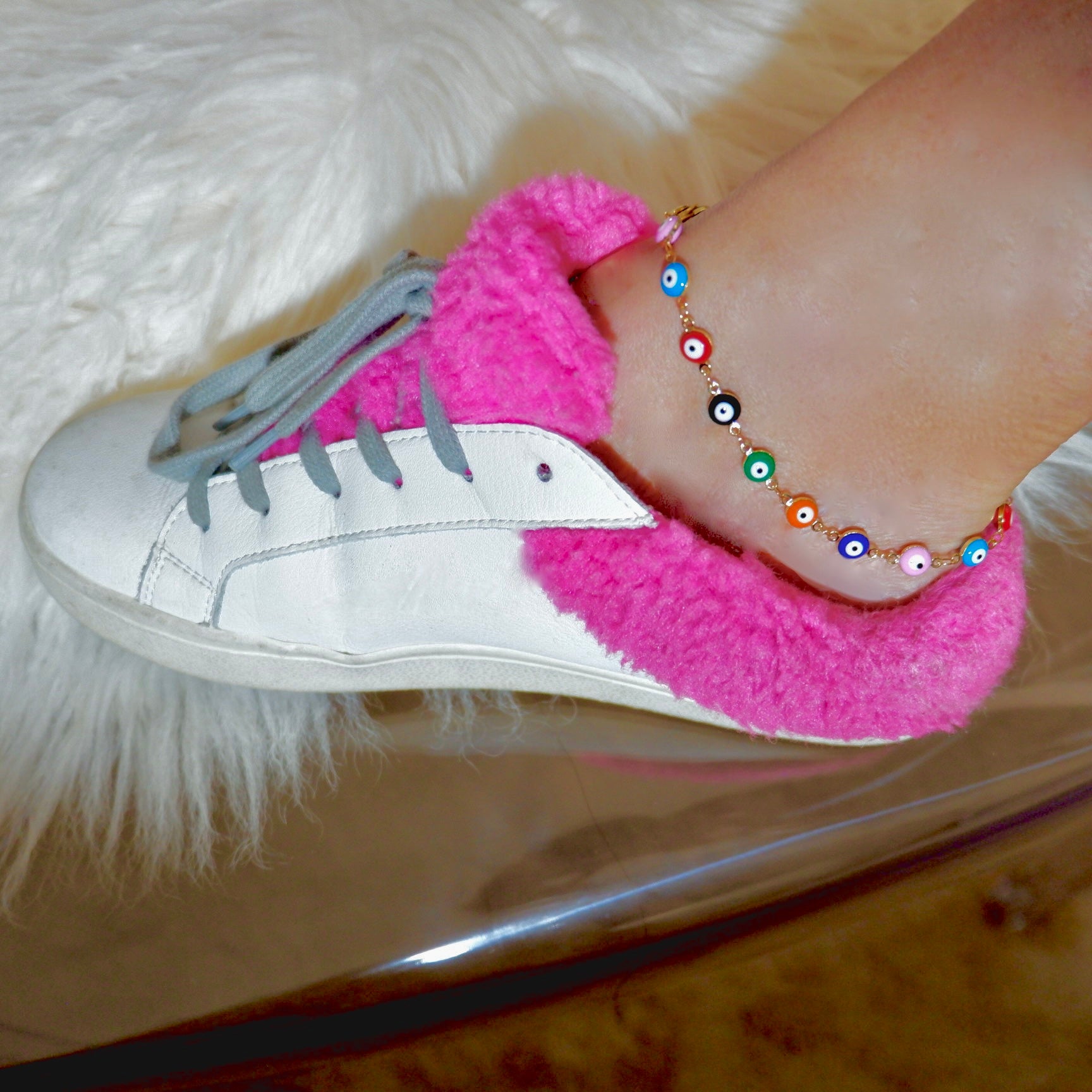 colorful evil eye anklet