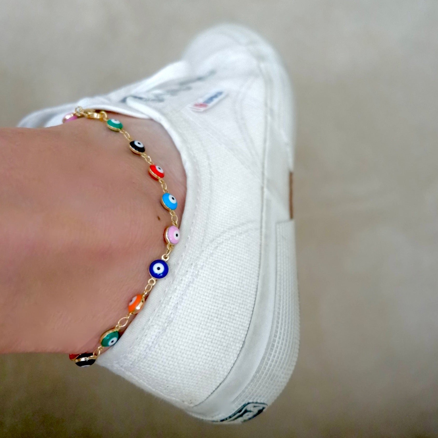 colorful evil eye anklet