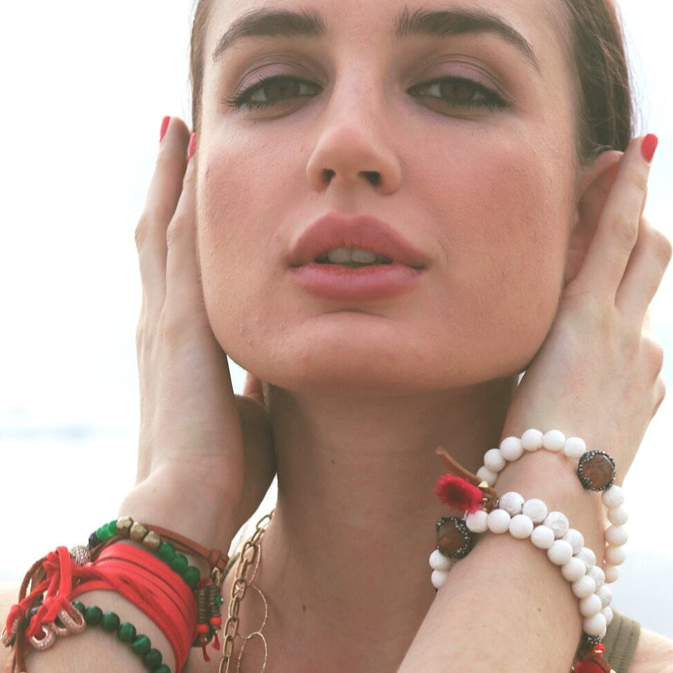 pd red leather choker