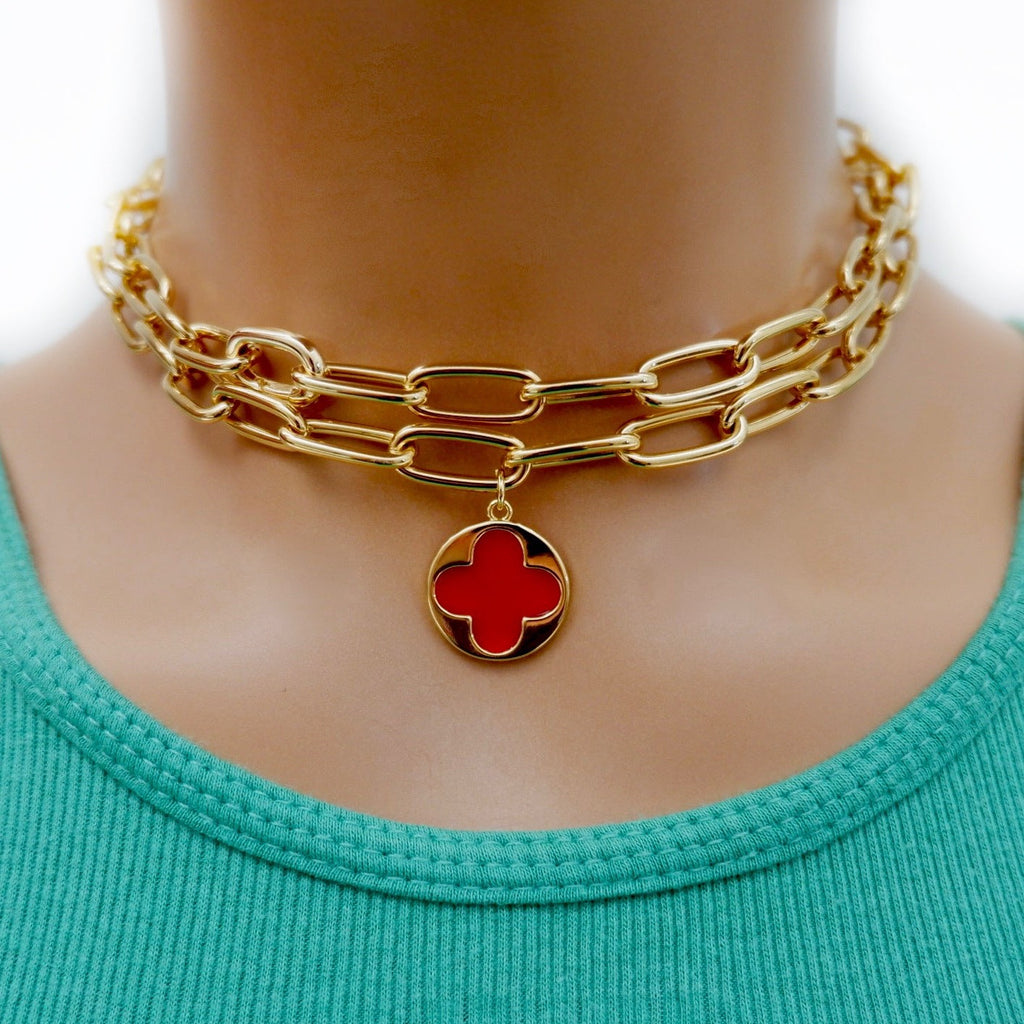 my stylish carnelian clover necklace