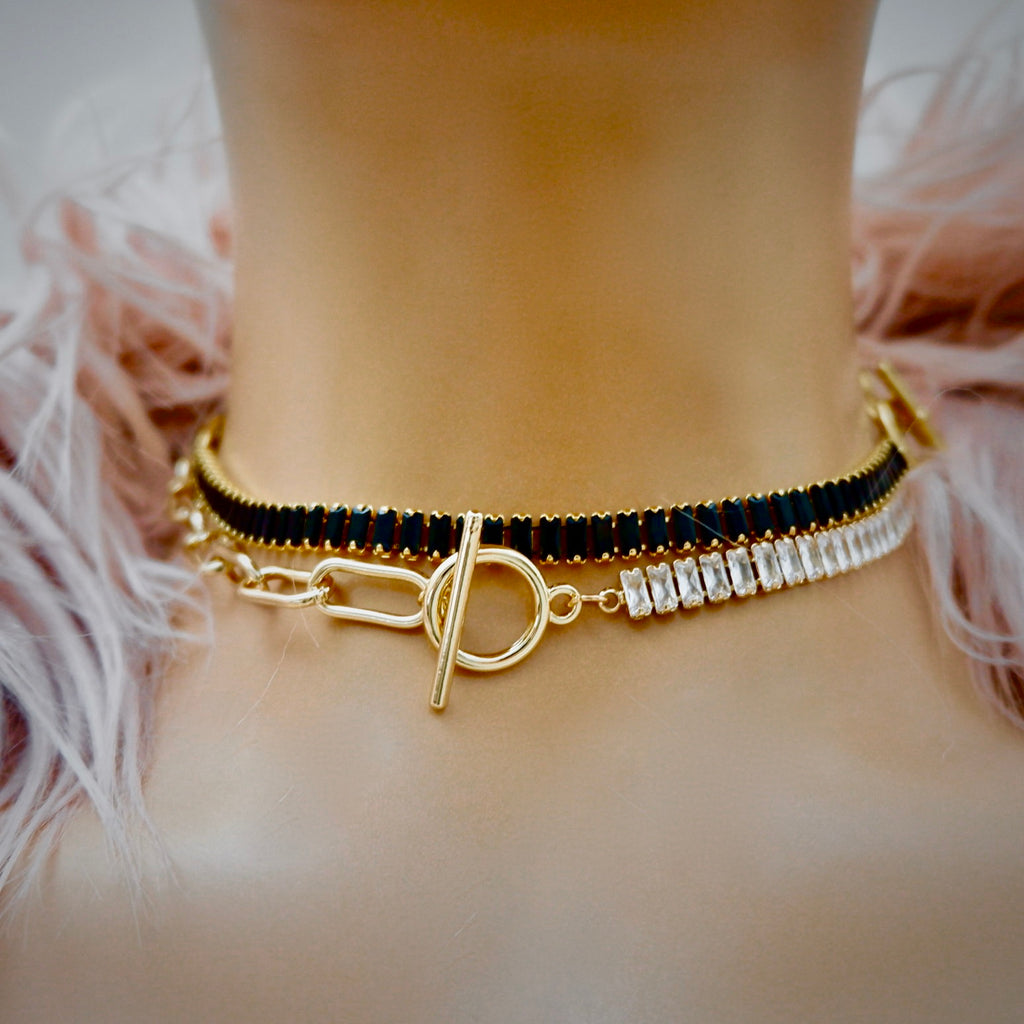 crystal and chain toggle choker