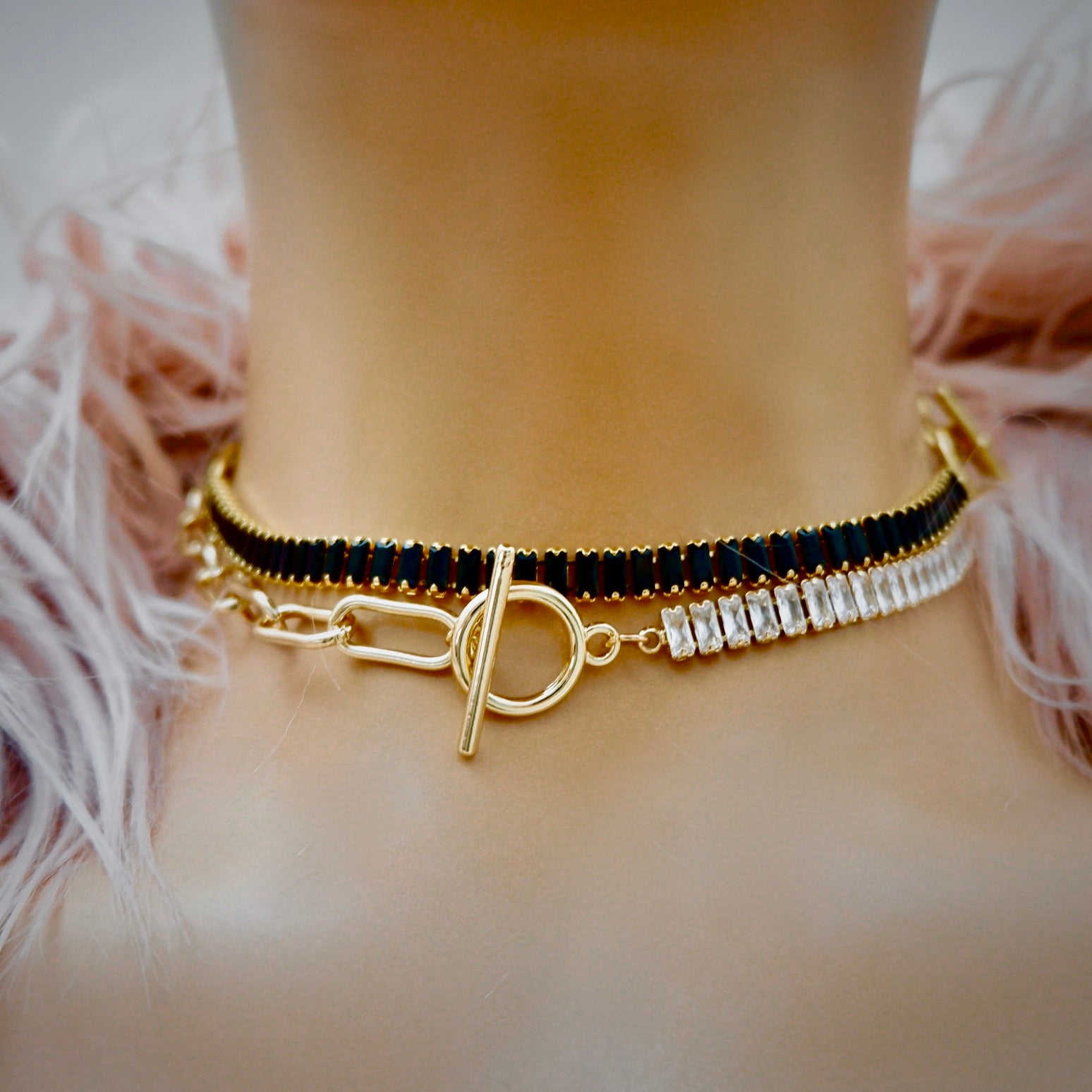 crystal and chain toggle choker