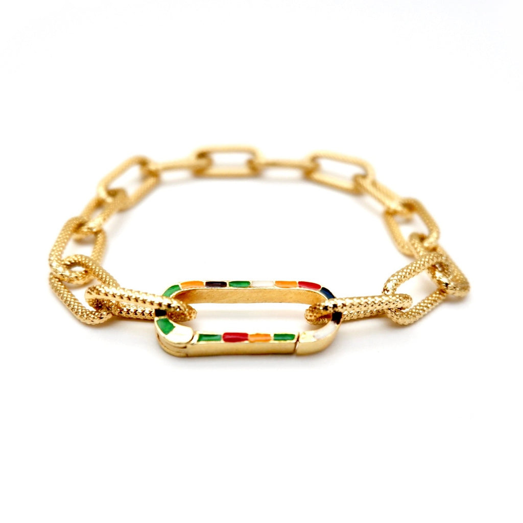 gold link and rainbow enamel clasp bracelet