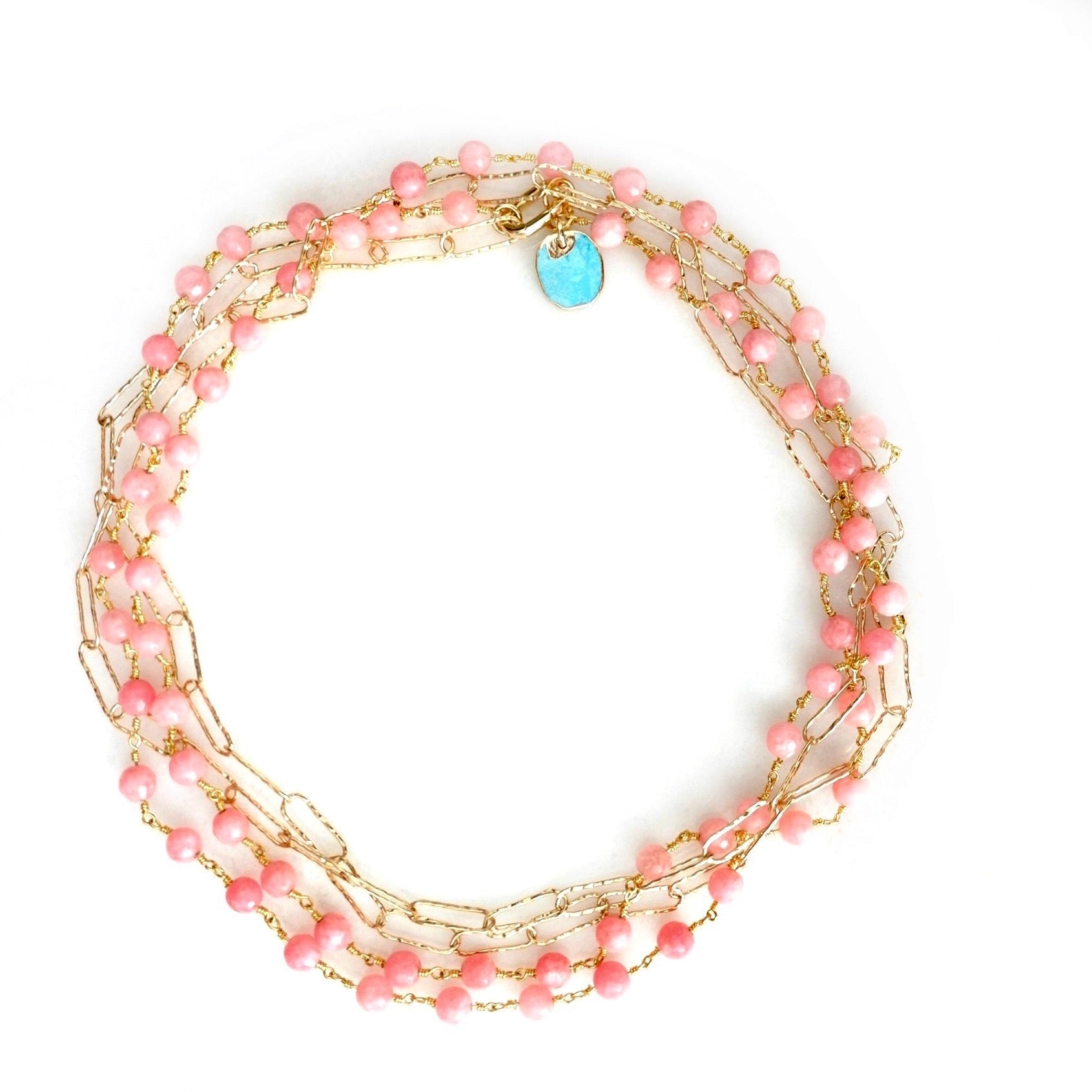 blush gemstones and chain necklace