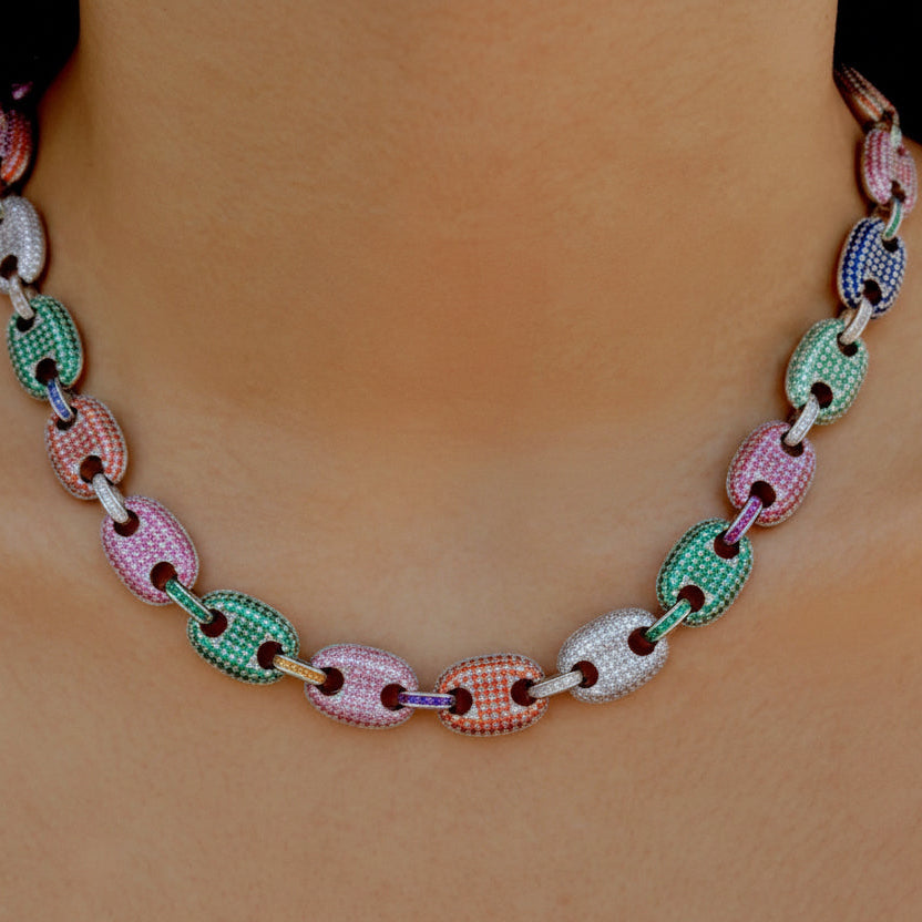 rainbow guchee links necklace