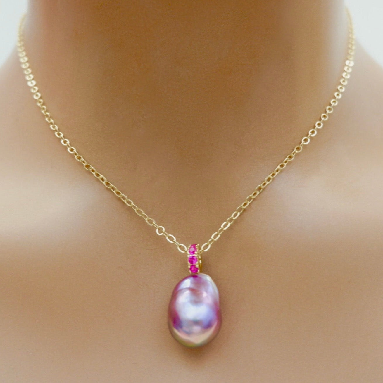 my ruby pink pearl necklace
