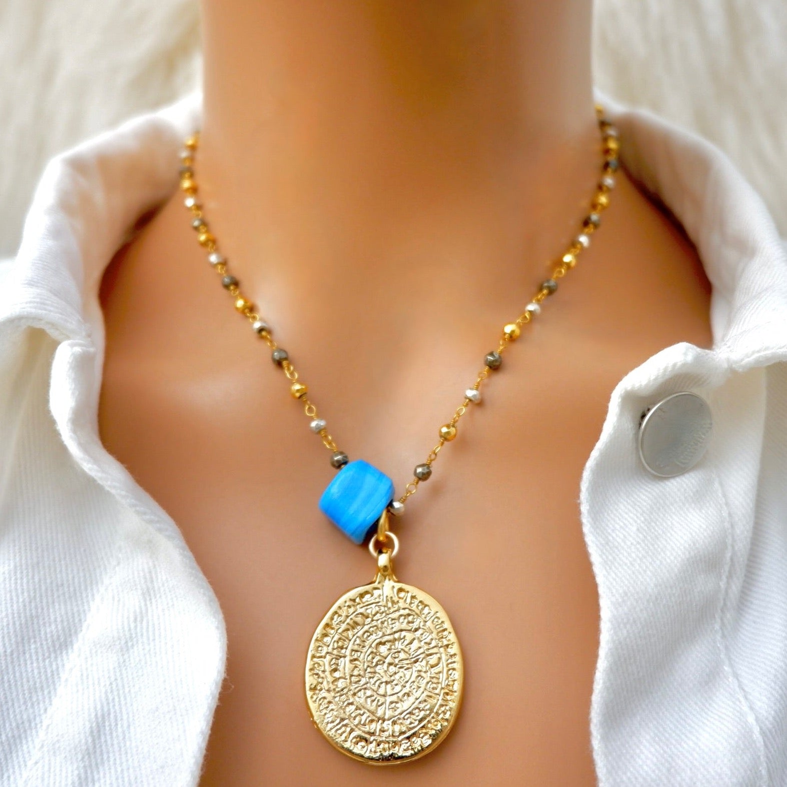 my pyrite medallion necklace