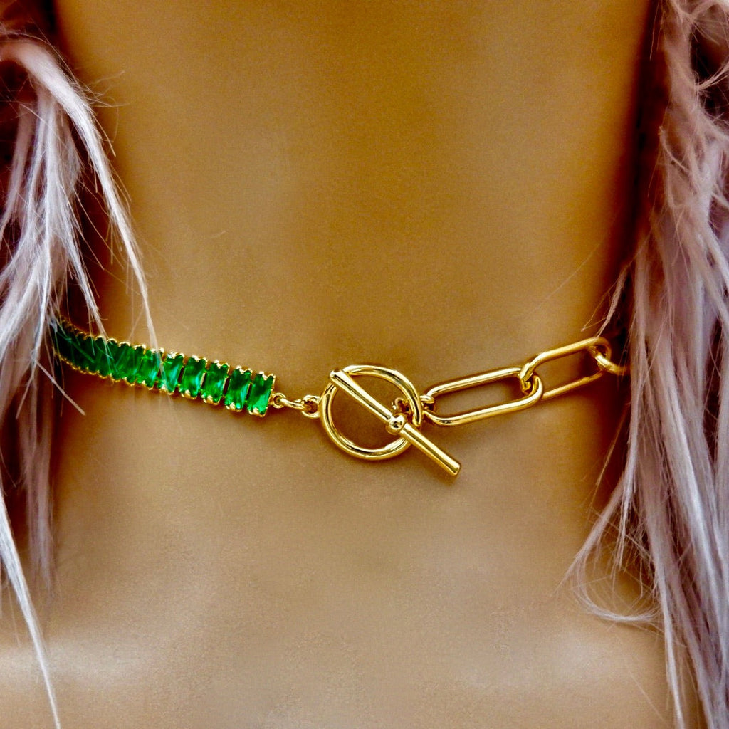 crystal and chain toggle choker