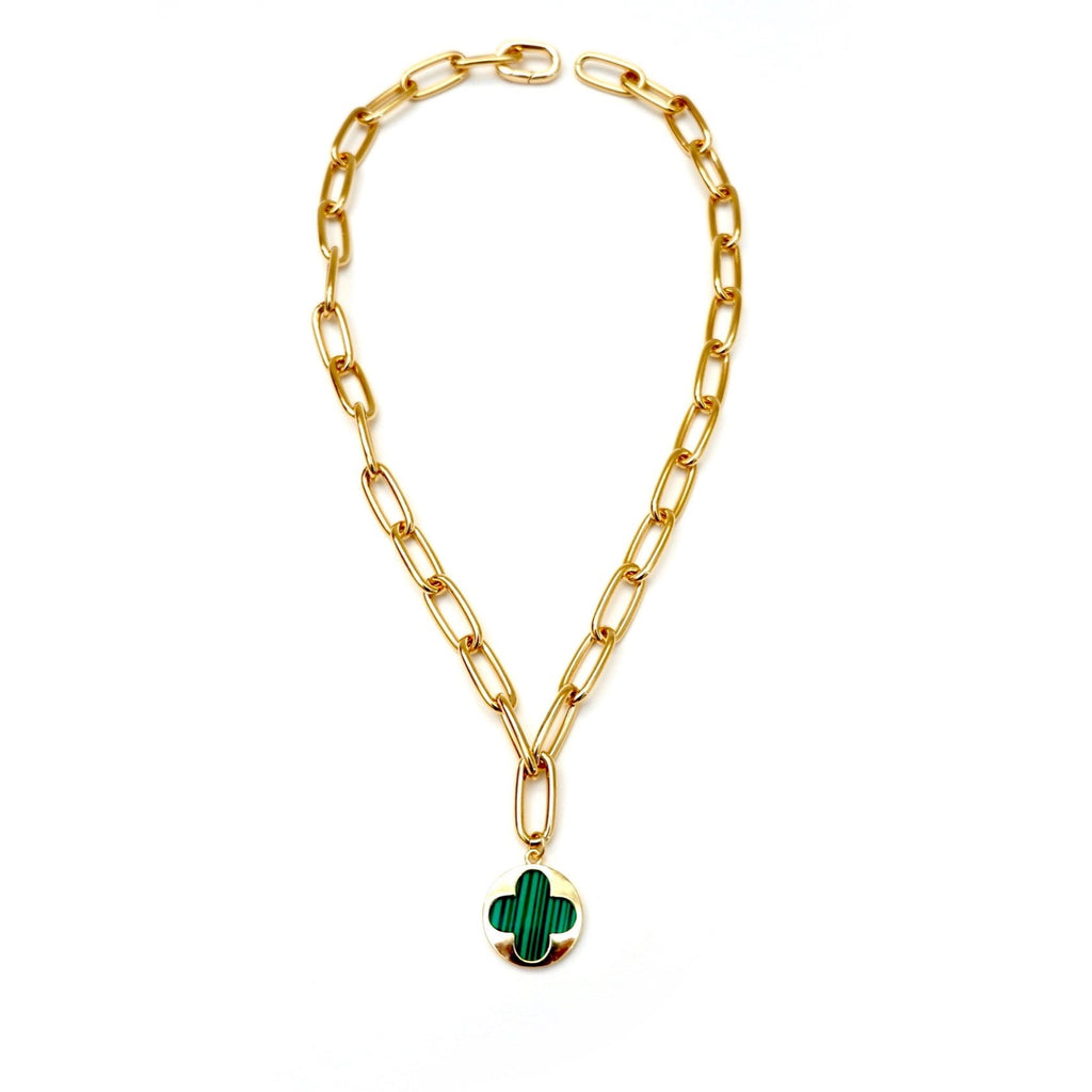 my stylish malachite clover necklace
